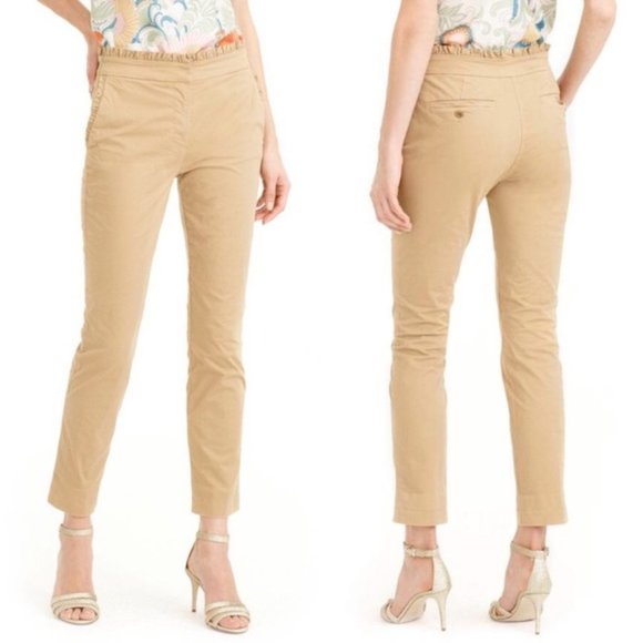 J. Crew Crop Ruffle Chino Pant Khaki G2041 Size 4 Classic Basic Career